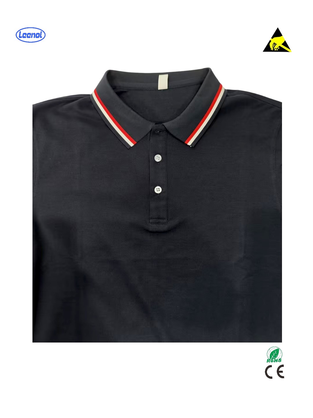 LEENOL ESD Short Sleeve Polo Shirt Composition: 40% Cotton, 58% Polyester Fiber, 2% Conductive Wire ESD T-Shirt