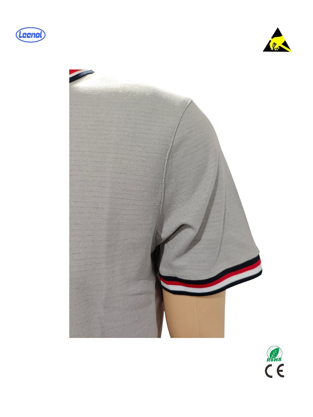 LEENOL ESD Short Sleeve Polo Shirt Composition: 40% Cotton, 58% Polyester Fiber, 2% Conductive Wire ESD T-Shirt