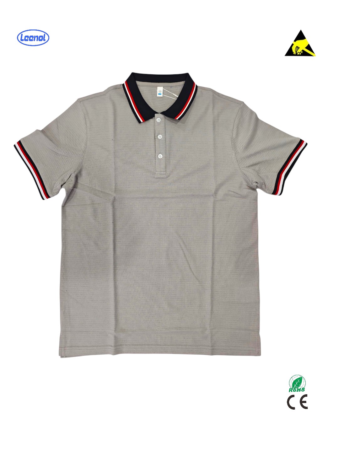 LEENOL ESD Short Sleeve Polo Shirt Composition: 40% Cotton, 58% Polyester Fiber, 2% Conductive Wire ESD T-Shirt