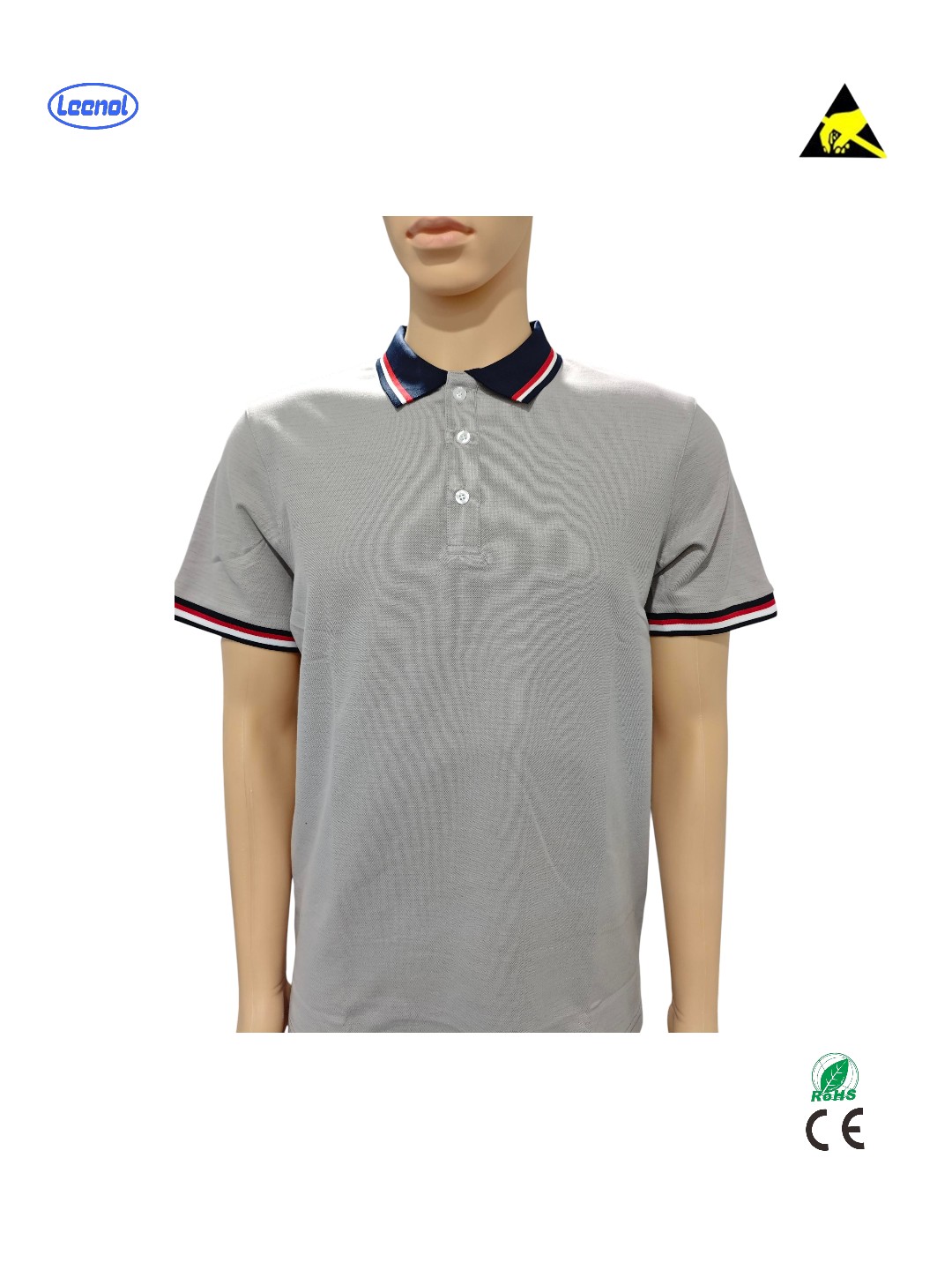 LEENOL ESD Short Sleeve Polo Shirt Composition: 40% Cotton, 58% Polyester Fiber, 2% Conductive Wire ESD T-Shirt